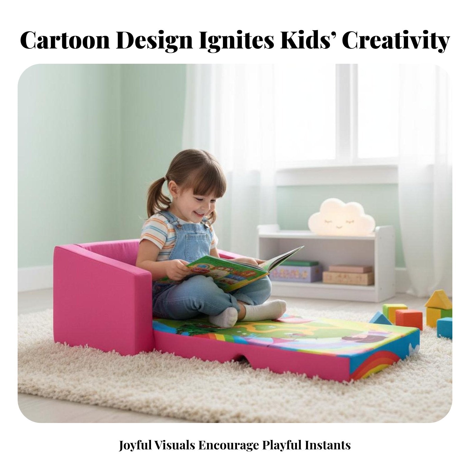 Transformable Flip-Open Sofa Fold-unfolded Design Toddler Couch Soft Construction