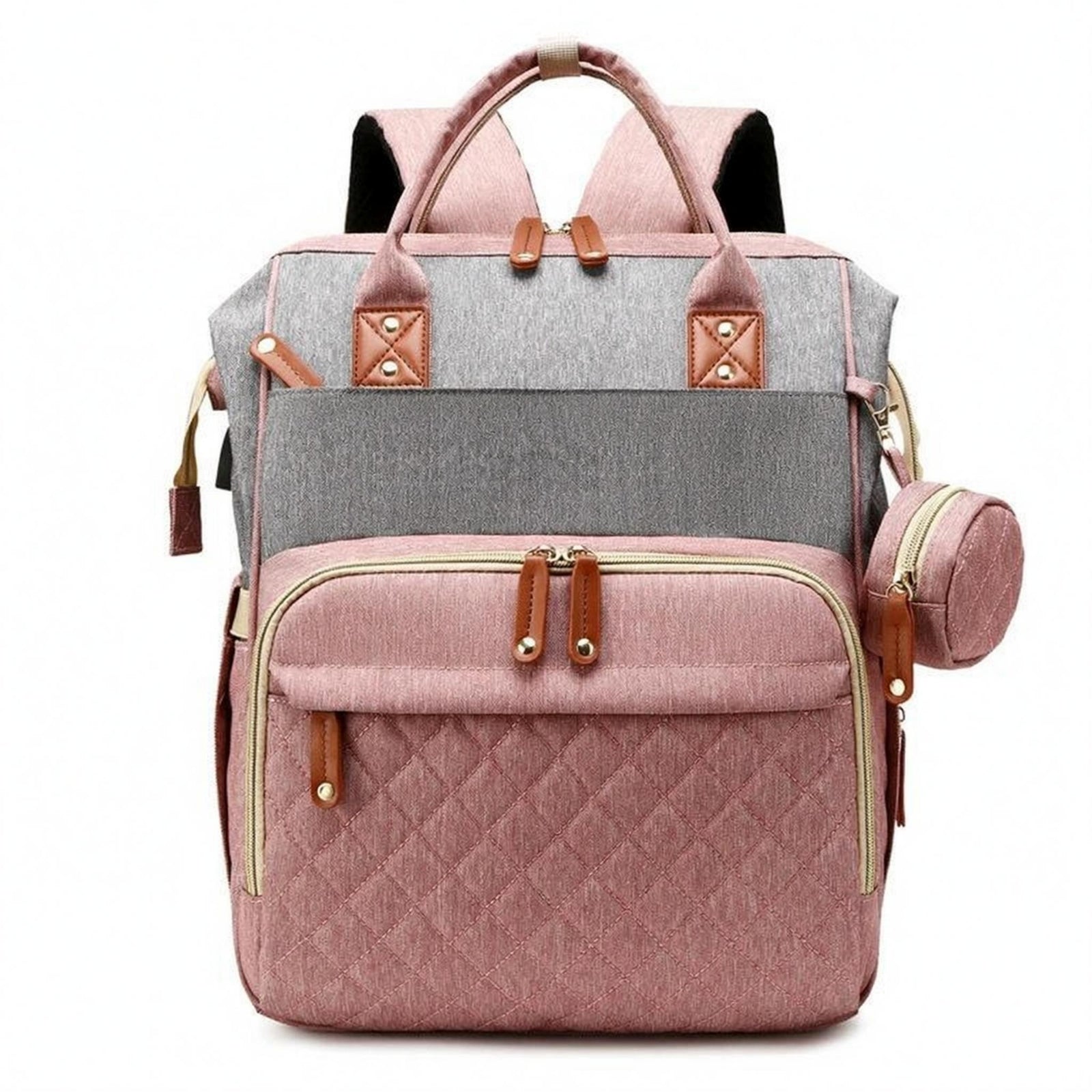 Multifunction Diaper Bag Faux Leather Trim Carryall Multiple Compartments