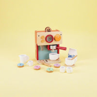 Red Toy Coffee Maker Retro Design Kids Pretend Coffee Maker Set Interactive Features for Playroom