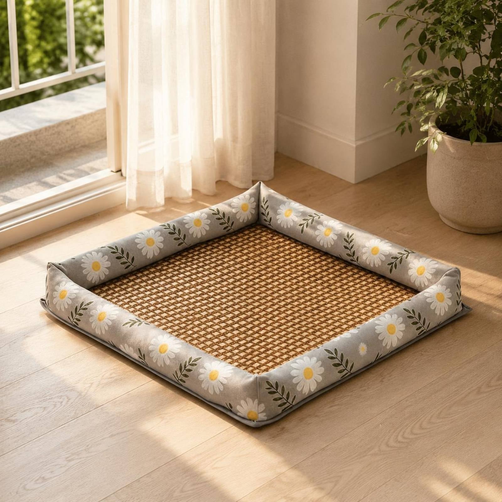 Summer Pet Mat Soft Cooling Dog Bed Mat Ice Silk Cooling Pad Safe Material Woven Pet Sleeping Pad Portable for Small Dogs