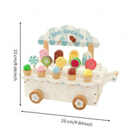 Wooden Ice Cream Cart Painted Wheeled Ice Cream Cart Fine Motor Skills Children's Toy