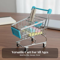 Small Metal Shopping Cart Toy Realistic Design Mini Shopping Cart Rolling Wheels