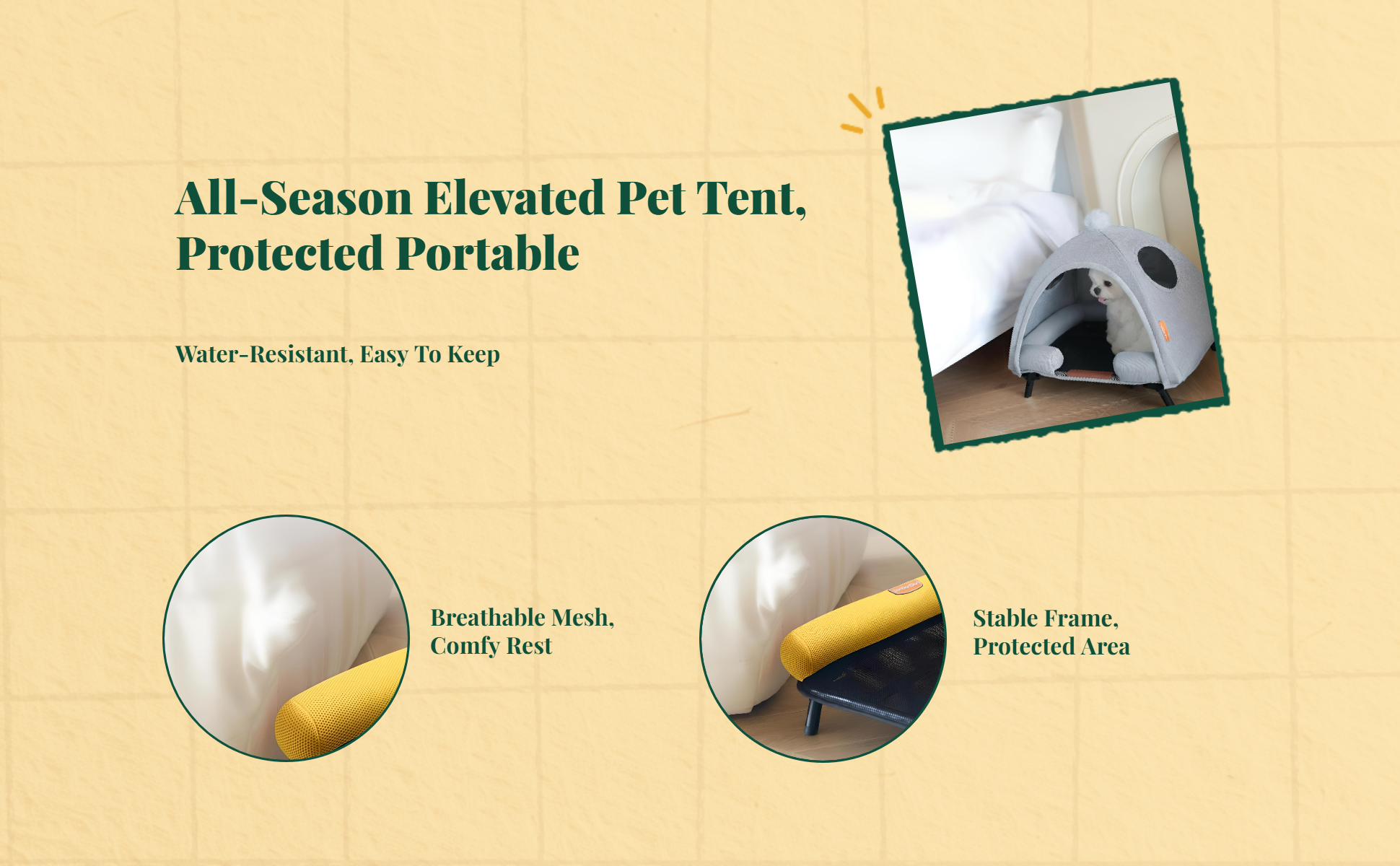 Foldable elevated dog bed, washable