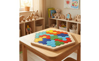 Interlocking Hexagon Puzzle Flat Hexagonal Wooden Puzzle Blister Pack