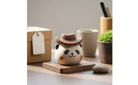 Panda Tea Pet Orange Cheek Spots Clay Panda Ornament Brown Hat