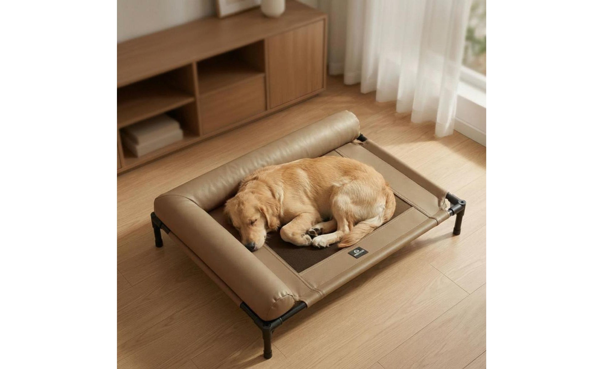 Raised Padded Rim Pet Cot Metal Frame Elevated Mesh Pet Bed Uncovered Underneath