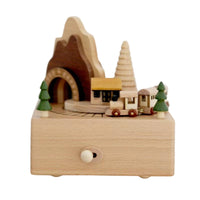 Hand-Turn Musical Box No Batteries Wooden Crank Musical Box Natural Wood