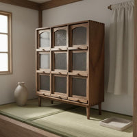 Miniature 9-Grid Storage Cabinet Multi-Scene Versatility Dollhouse Storage Cupboard Clear View Doors Miniature Wooden Cupboard for Collectors