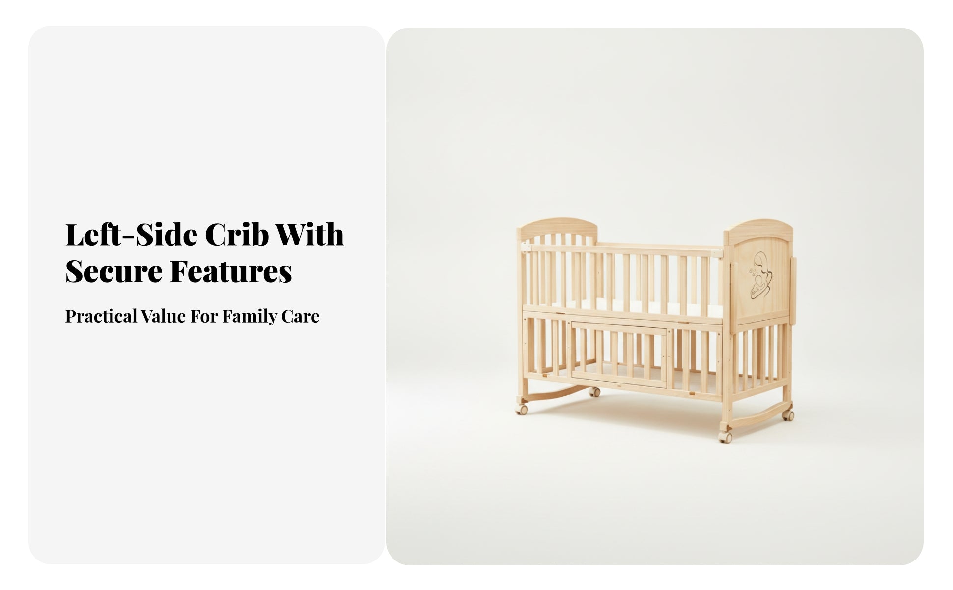 Slatted Wooden Crib Natural Wood Finish Wooden Baby Crib Multi-Functional Enclosed Base