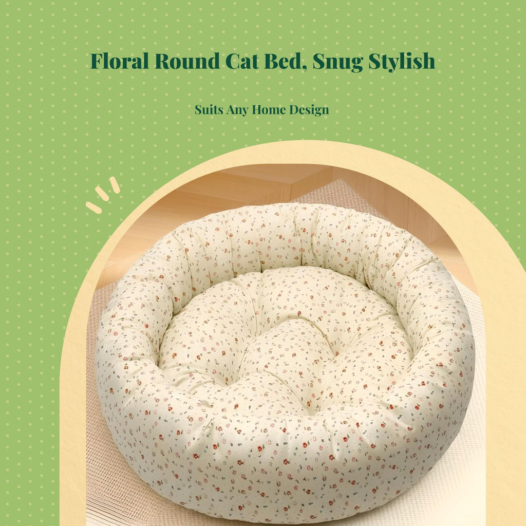 Cat Bed, Round Washable Non-Slip Mat, Cozy Calming Pet Bed