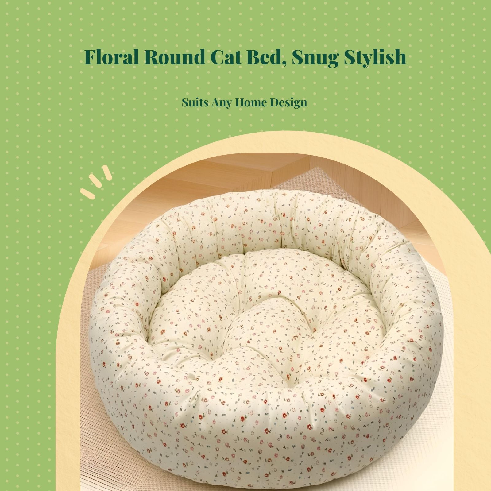 Cat Bed, Round Washable Non-Slip Mat, Cozy Calming Pet Bed