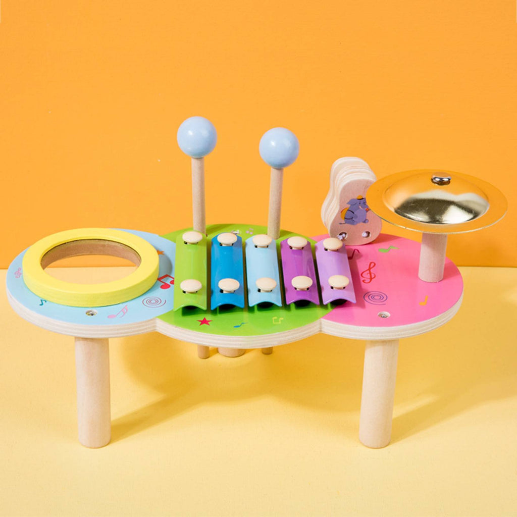 Rhythm Music Toy Early Learning Wooden Percussion Table Natural Wood