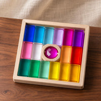 Rainbow Acrylic Blocks Translucent Wooden Stacking Toy Sensory Play
