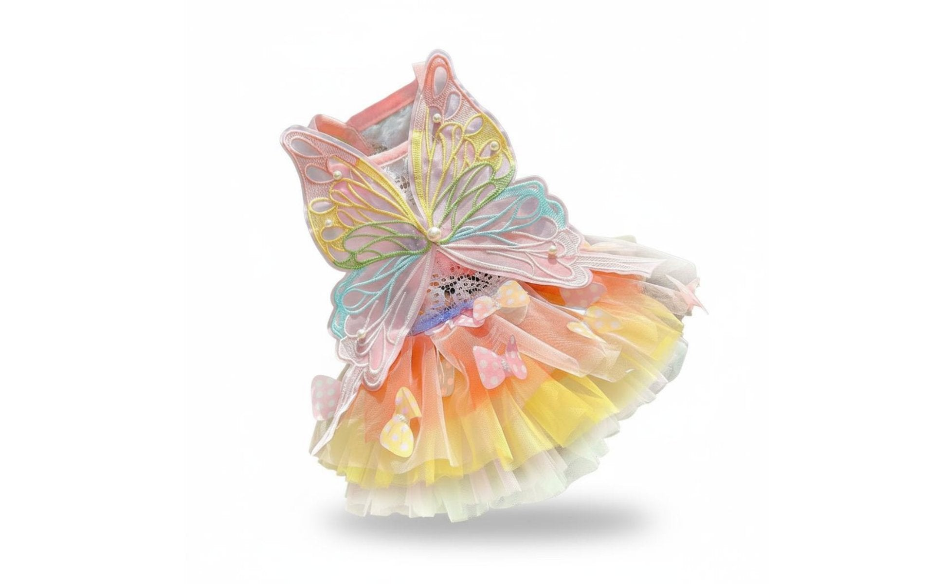 Rainbow Butterfly Pet Dress Pearl Embellished Summer Puppy Tutu for Small Dogs