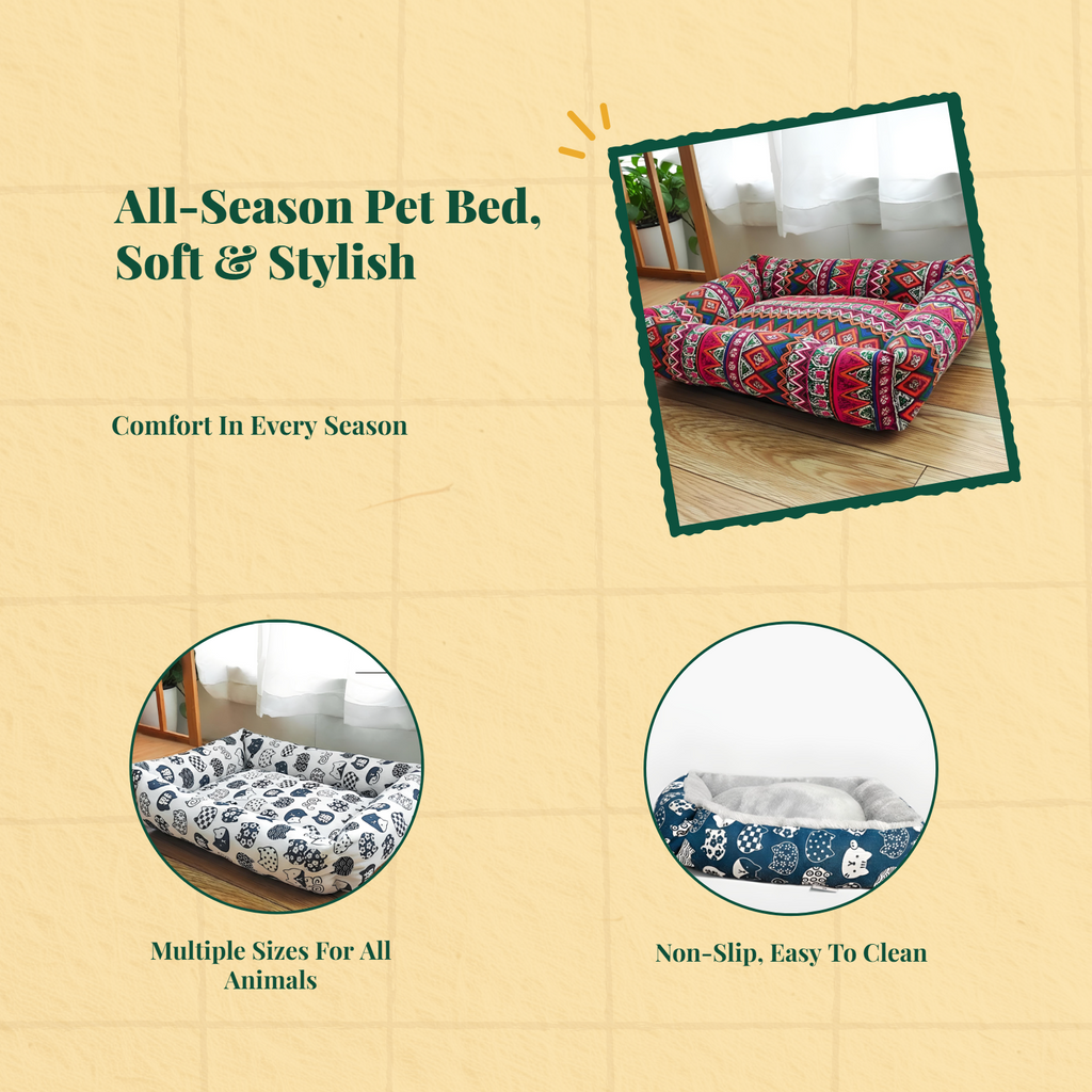 Dog Bed, Cat Bed, All-Season Pet Bed, machine cleanable, soothing, calming, soft padding for small, average, and large dogs and felines