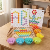 Wooden Bead-Matching Puzzle Colorful Bead Matching Game Printed Pattern Cards