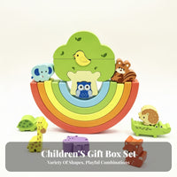 Rainbow Stacking Blocks Smooth Rounded Edges Wooden Building Block Toy