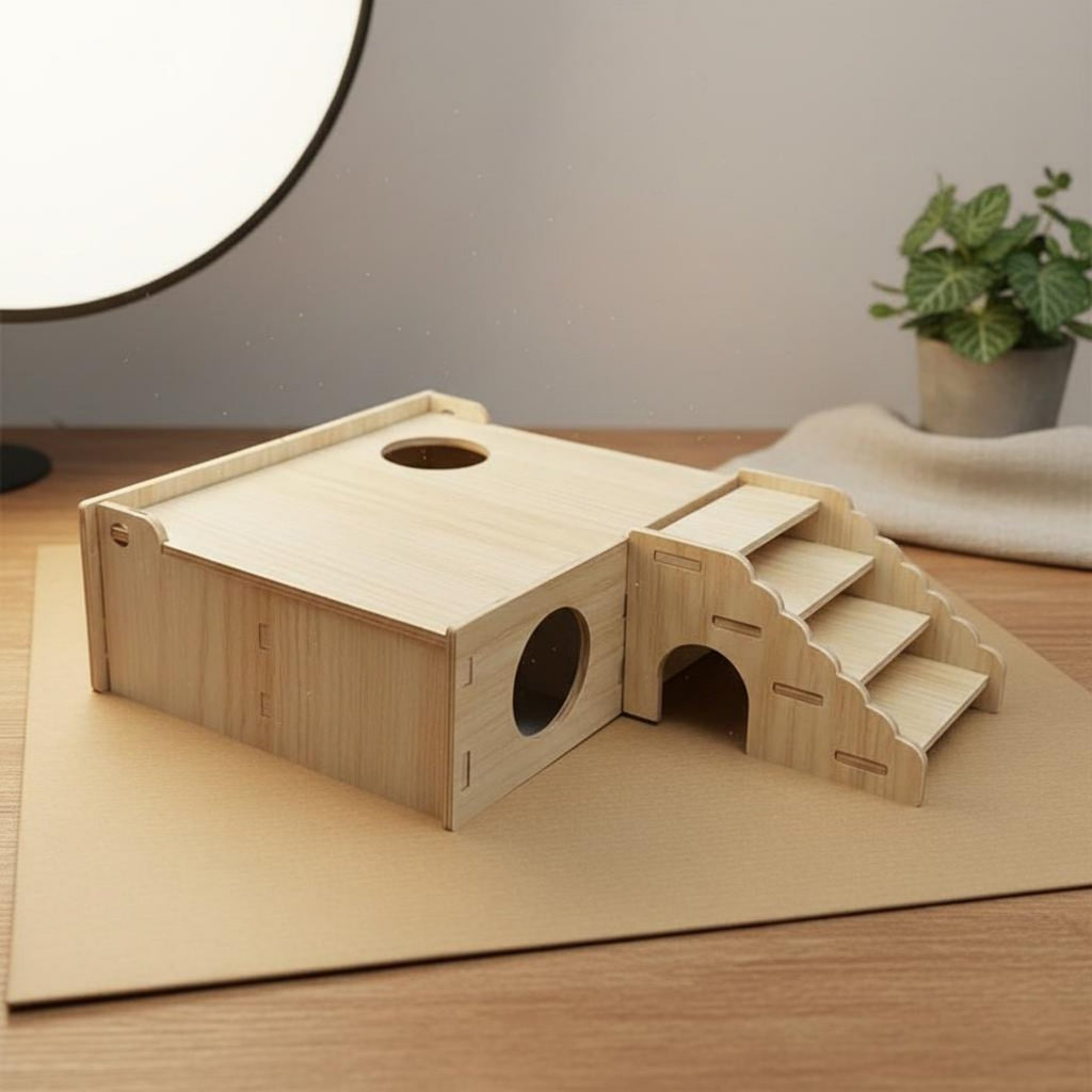 Wooden Hamster Hideout Natural Wood Multi-Room Hamster House Easy to Assemble