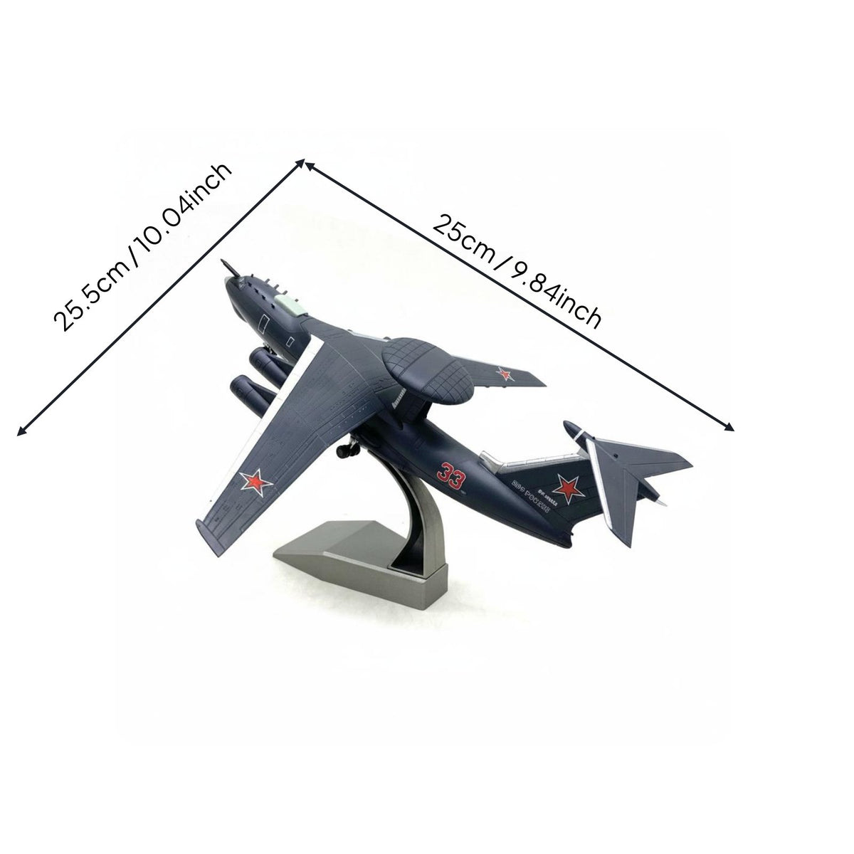 Beriev A-50U Model Alloy Build A-50U Scale Model Detailed Paint Metal Plane Ornament for Aviation Fans, Collectors, Shelf, Desk, Cabinet