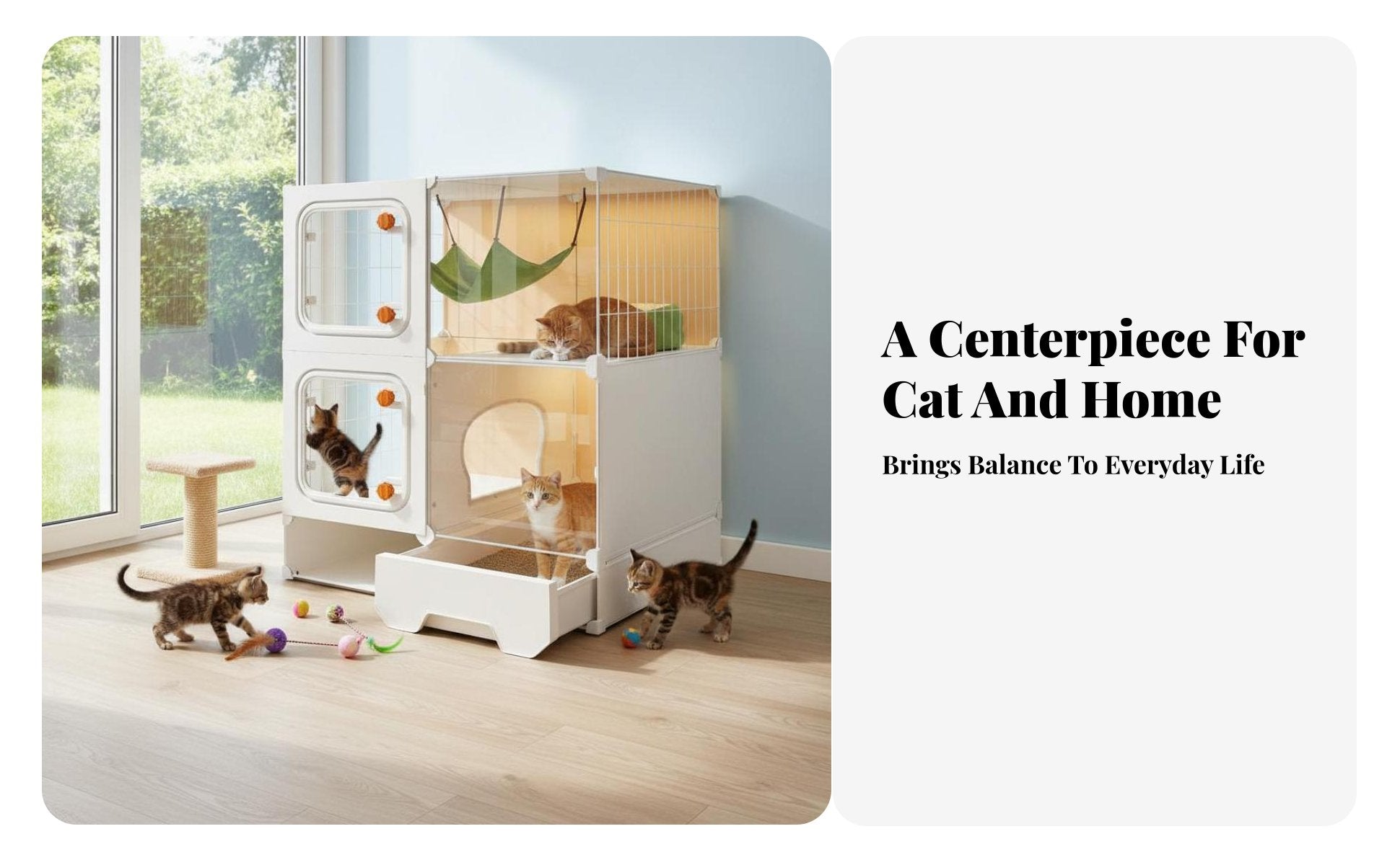 Multi-Level Feline Villa with Integrated Litter Box Spacious Interior