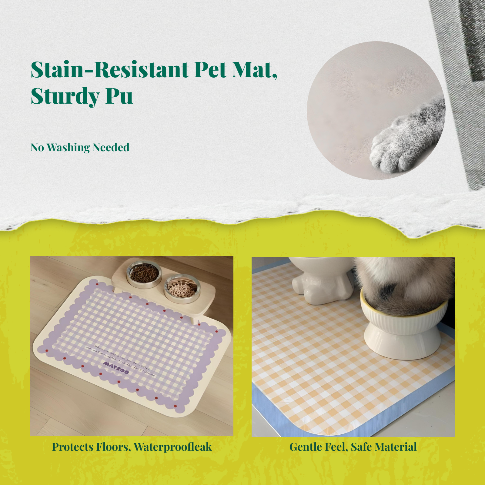 Pet Feeding Mat, Water-Resistant Cat and Dog Food Placemat, Non-Slip, Easy to Clean, Leak-Resistant, Suitable for Bowls