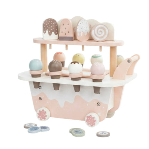 Wooden Ice Cream Cart Developmental Learning Influenced Child Children's Plaything Pretend Ice Cream Cart for Kids