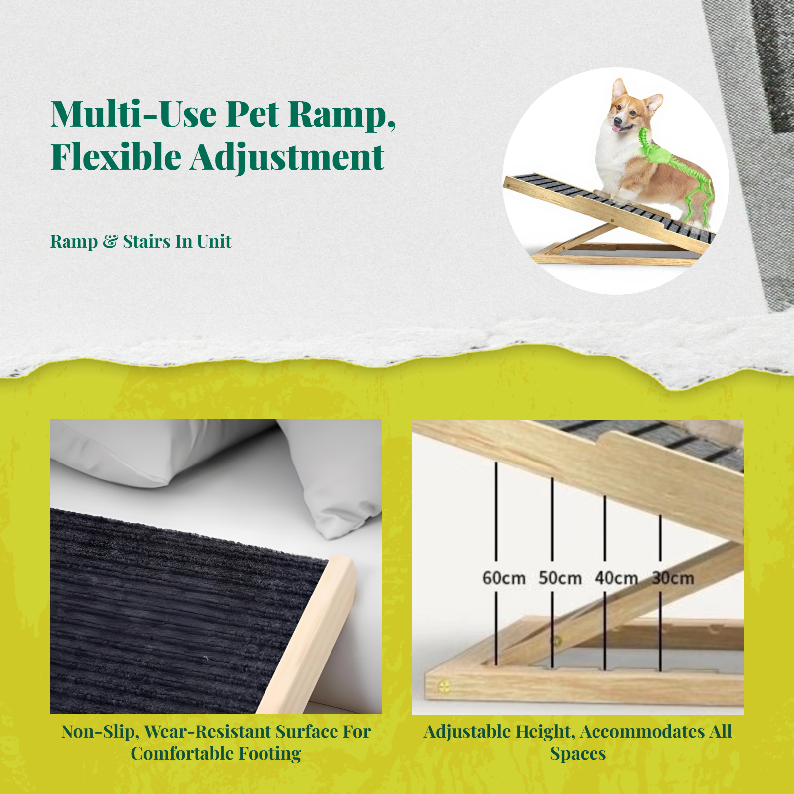 Foldable wooden pet stairs, non-slip