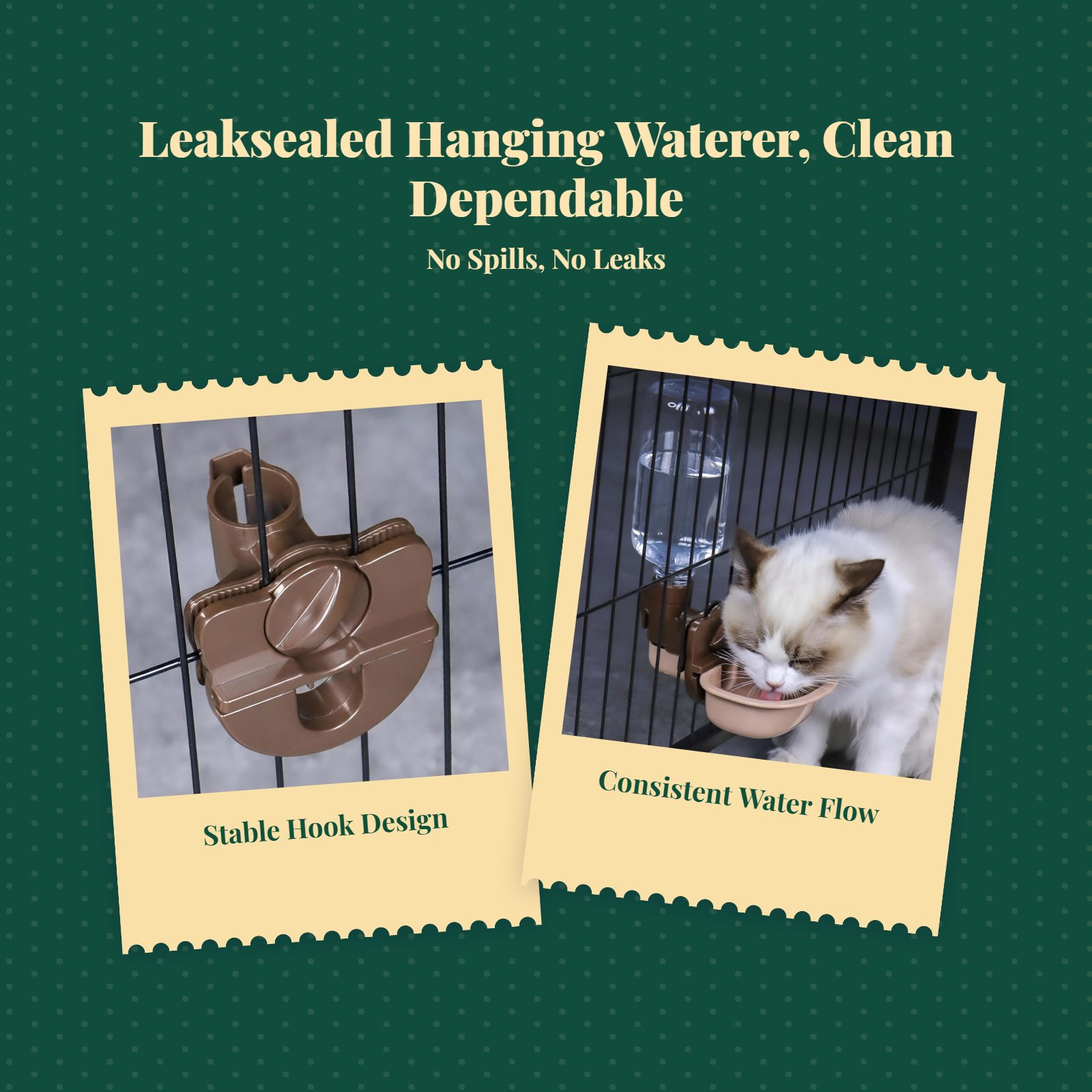 Automatic Hanging Pet Water Dispenser, Non-Drip, Removable