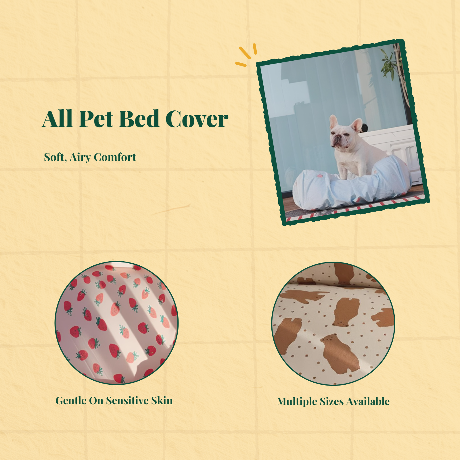 Washable zippered pet bed cover, custom sizes