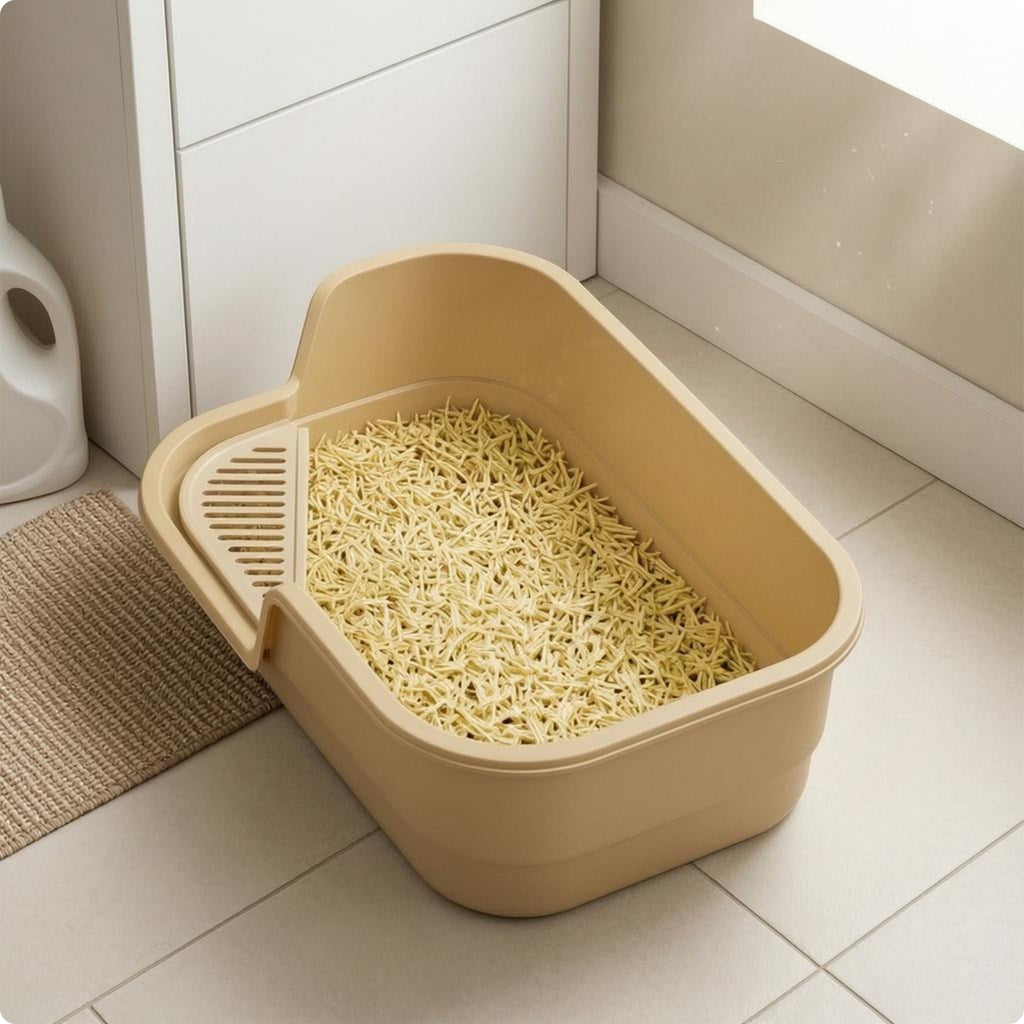 Semi-Enclosed Litter Box Removable Scoop Uncovered Top Feline Litter Box