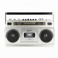 Built-in Handle AM/AM and Radio Tuning Radio Cassette Player Metal-Look Finish Tabletop Cassette Recorder Compact Dual Speaker Radio