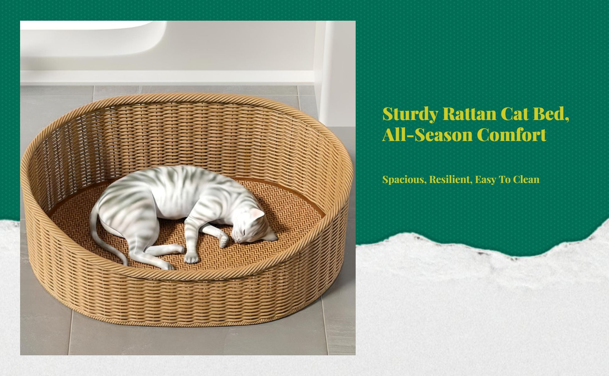 Woven cat bed with removable cushion