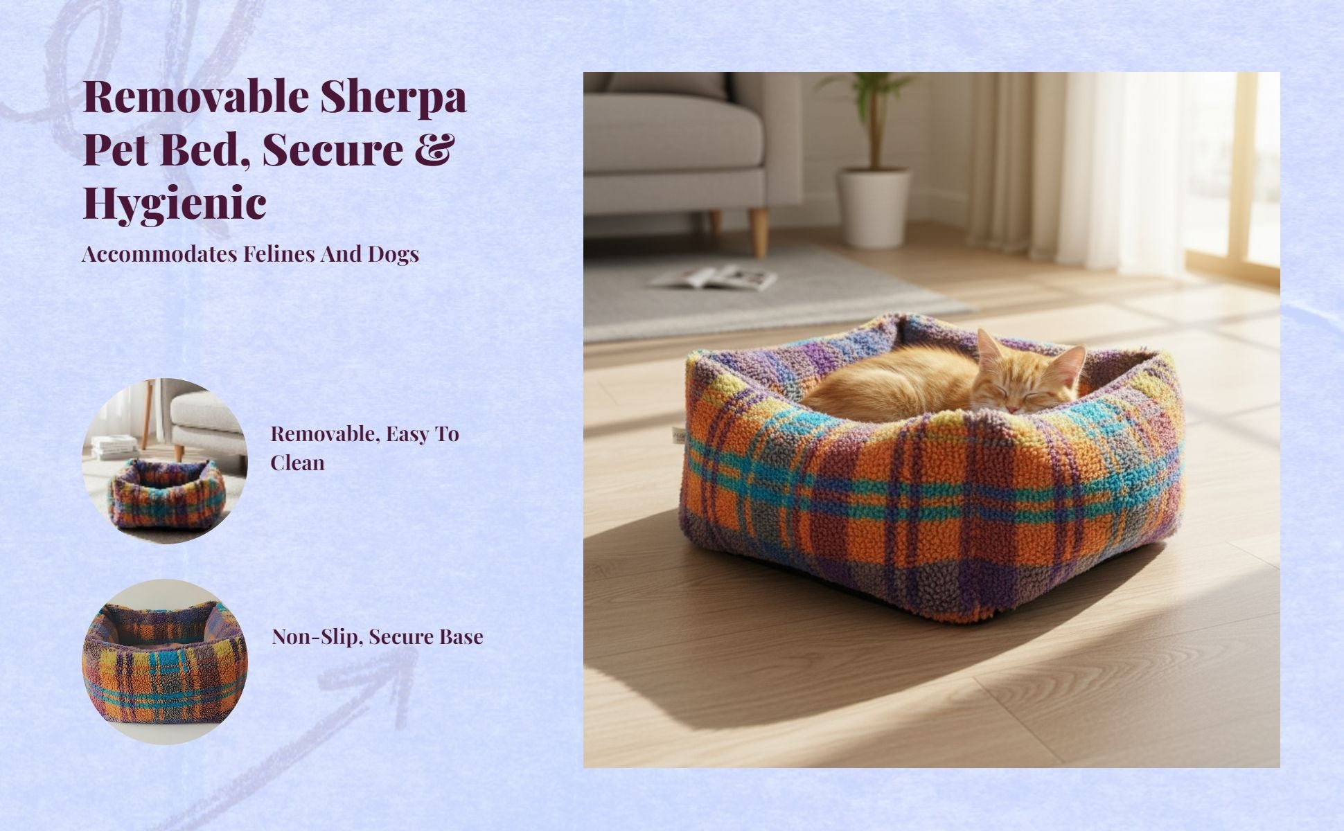 Lamb fleece cat bed, removable pad