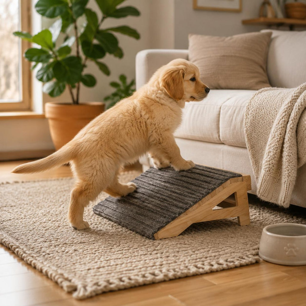 Wooden Dog Stairs Non-Slip Dog Ramp Stairs Soft Surface Mat for Young Dogs