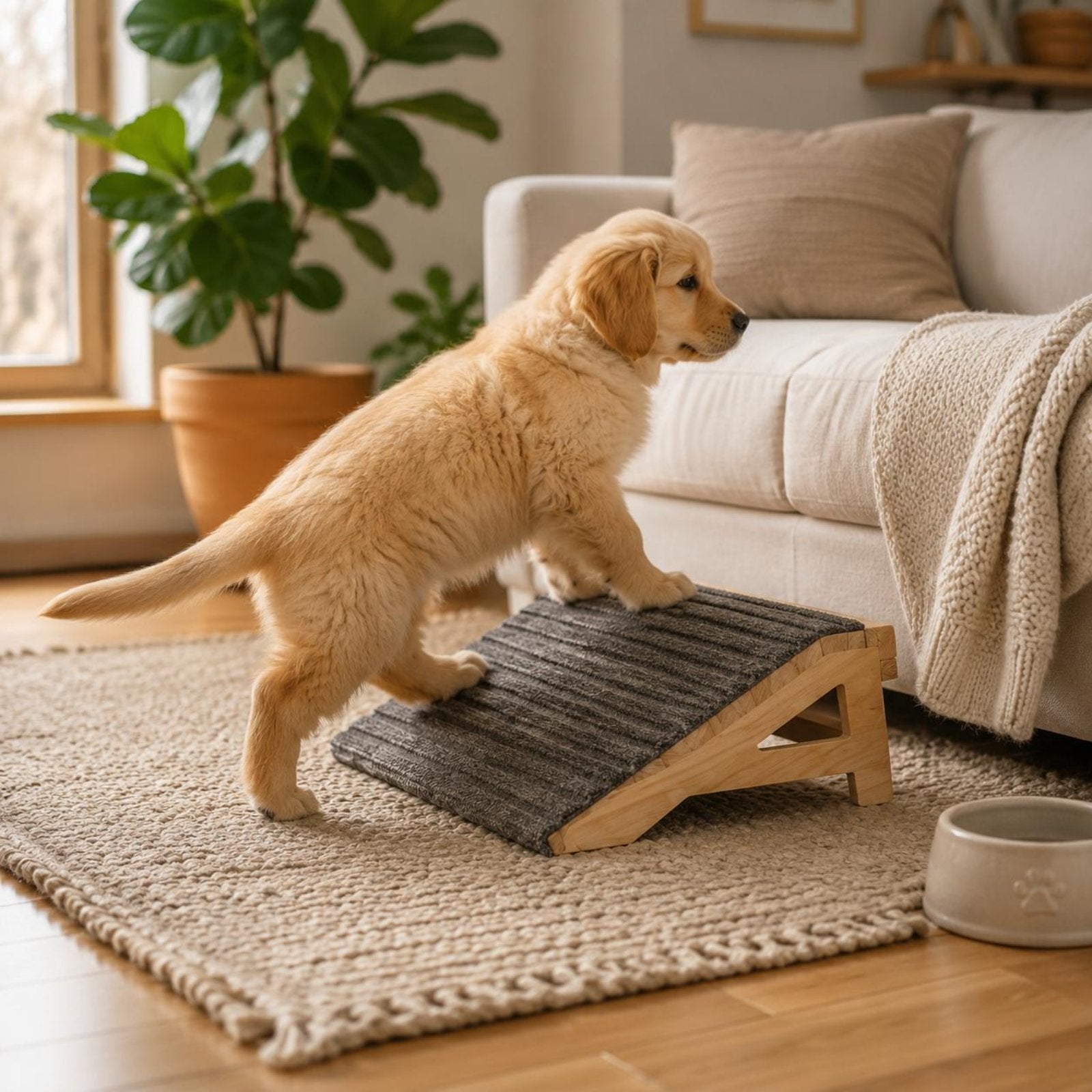 Wooden Dog Stairs Non-Slip Dog Ramp Stairs Soft Surface Mat for Young Dogs