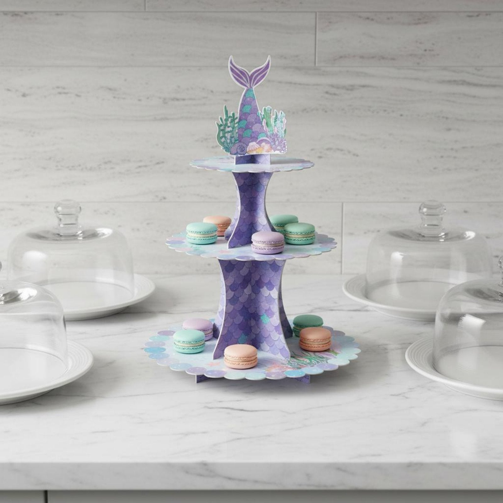 3-Tier Mermaid Cupcake Stand Easy to Assemble for Baby Shower, Girls, Kids