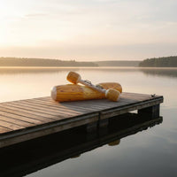 Inflatable Tap Set Wood-Grain Print Cylindrical Buoyant Pieces Yellow and Cream