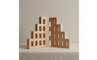 2 Pieces House-Shaped Wall Panel Light-Colored Interlocking Wood Panel 3D Texture Home Decoration