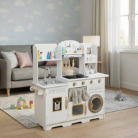 Wooden Play Kitchen Materials Toy Kitchen Playset Sound Effects Kids Cooking Toy for Girls
