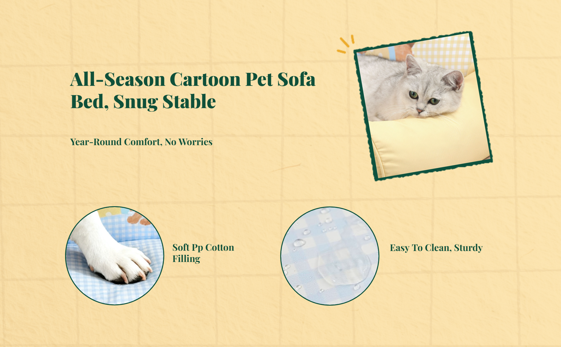 Water-Resistant Non-Slip Pet Sofa Bed, Calming, All Seasons