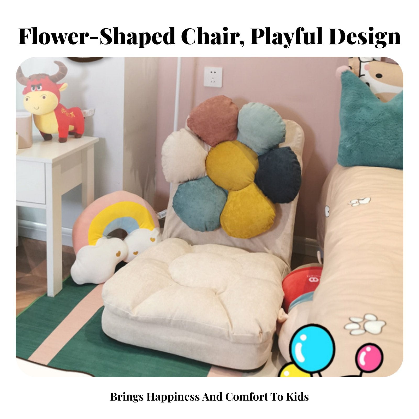 Adjustable children'ss' Floor Lounger Cute Design Transformable Lounger Sofa Soft and Comfy Machine-Cleanable Cover for Nursery