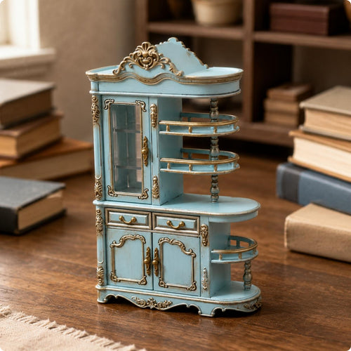 1:12 Scale Cabinet Artisanal Features Mini Display Shelf Ornate Design