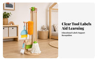 Wooden Cleaning Toy Set Storage Stand Kids Cleaning Playset Bright Colors