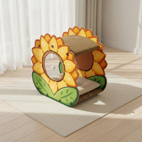Floral Cat Scratcher House 2-Tier Cardboard Cat Lounger Includes Suspended Toy Corrugated Scratch Pad for Multiple Cats