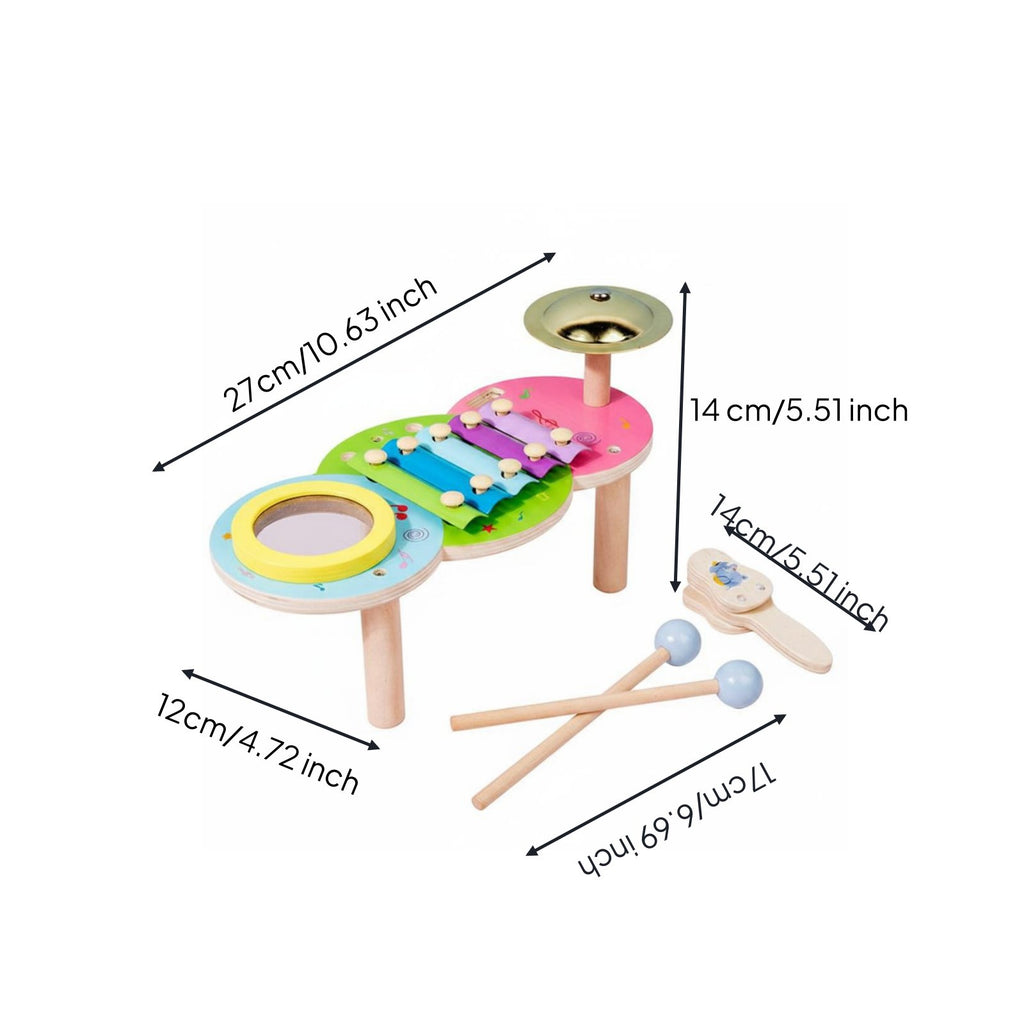 Rhythm Music Toy Early Learning Wooden Percussion Table Natural Wood