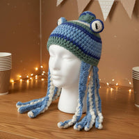 Squid Hat Funny Gift Crochet Tentacle Handmade Mythical Sea Creature for Adults, Skiing
