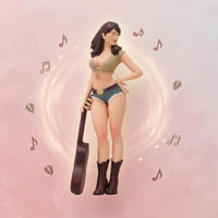 Hand Painted Resin Figurine Detailed Face Guitar Girl Figurine Smooth Surface Decor