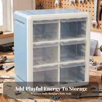 6 Drawer Storage Box Space Saving 6 Drawer Organizer Light Blue for Office