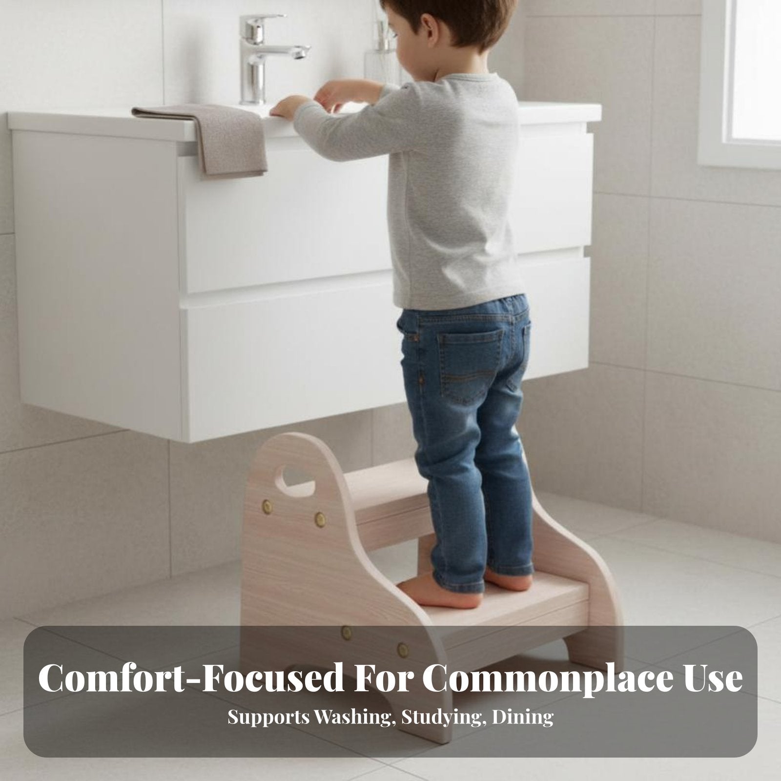 Toddler Wooden Stool Rounded Corners Kids Bathroom Sink Stool