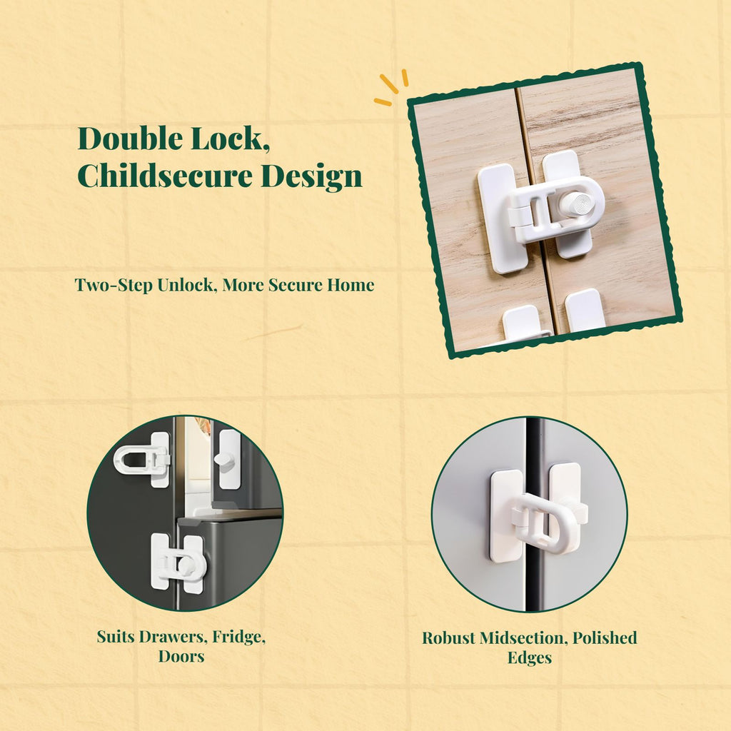 Infant Security Lock, Infant protected Cabinet Latch, Easy Installation, Drawer, Refrigerator, Door, Alabaster